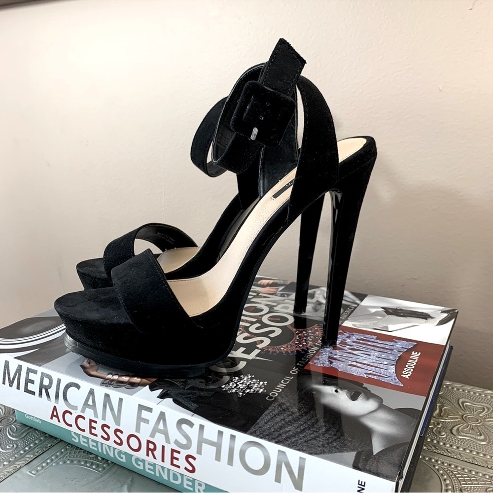 Black Faux Suede Platform Heels